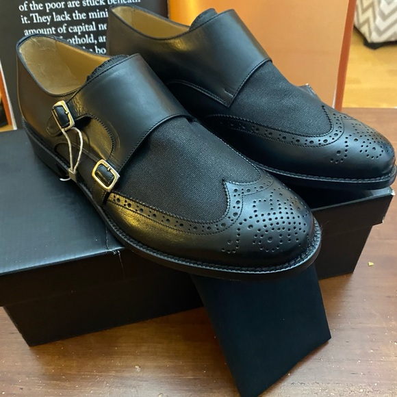 John Bakery Leather Double Monk Wingtip Loafers - Picture 2 of 9